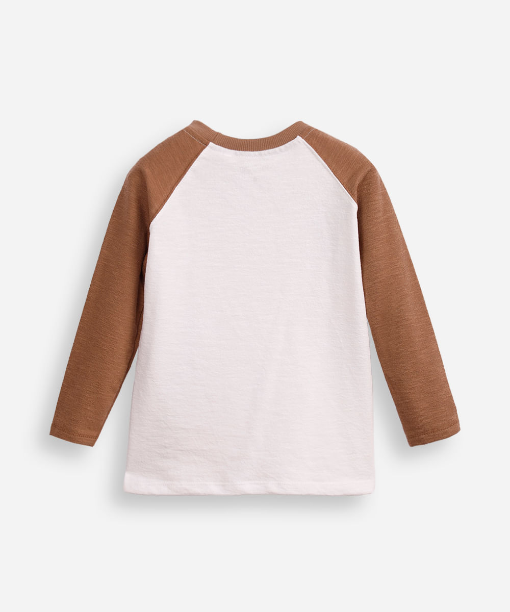 blusa de algodão infantil manga raglan texturizada bege