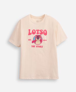 camiseta oversized juvenil de algodão urso lotso toy story bege