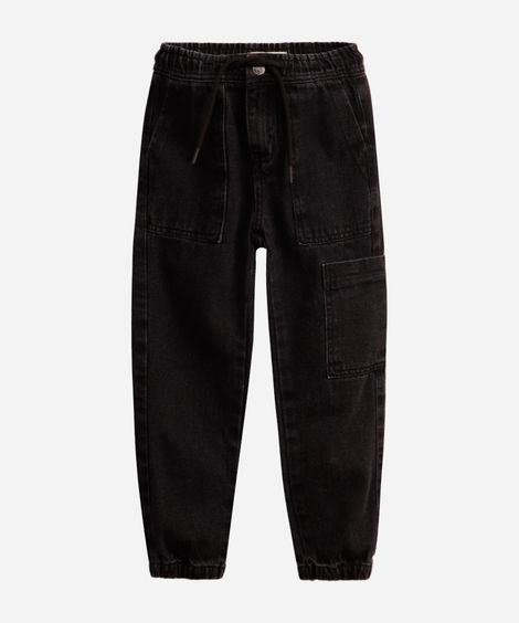 calça jogger infantil jeans cós com elástico preta