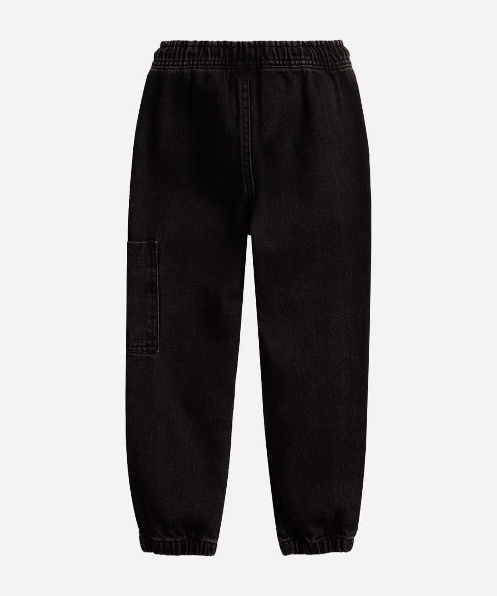 calça jogger infantil jeans cós com elástico preta