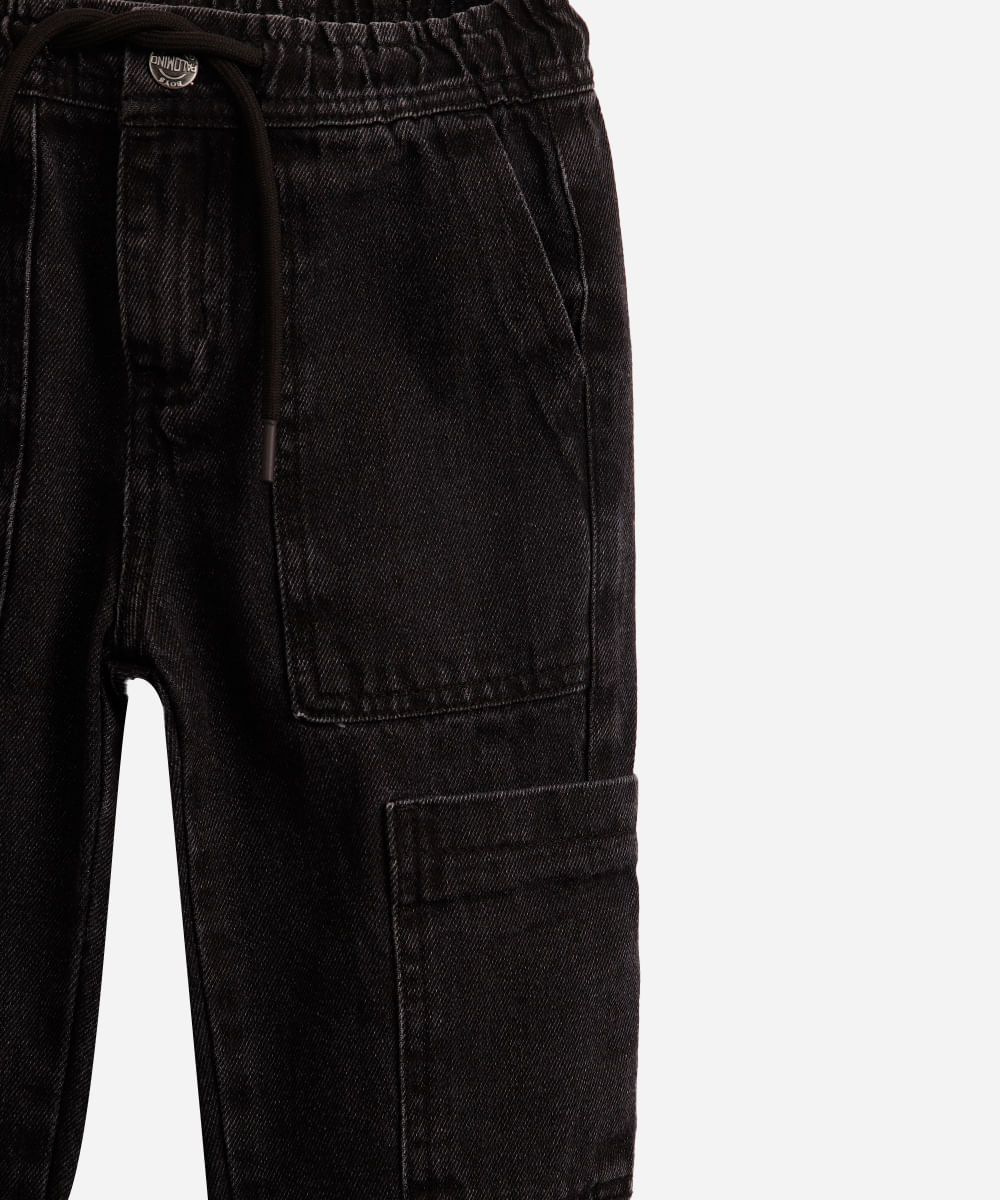 calça jogger infantil jeans cós com elástico preta