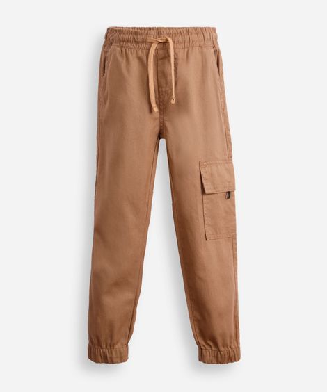 calça de sarja infantil jogger cargo bege