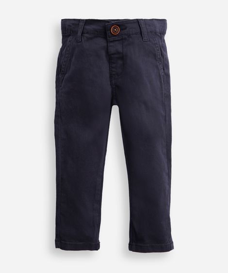 calça slim infantil de sarja com bolso chino azul