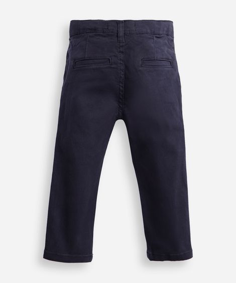 calça slim infantil de sarja com bolso chino azul