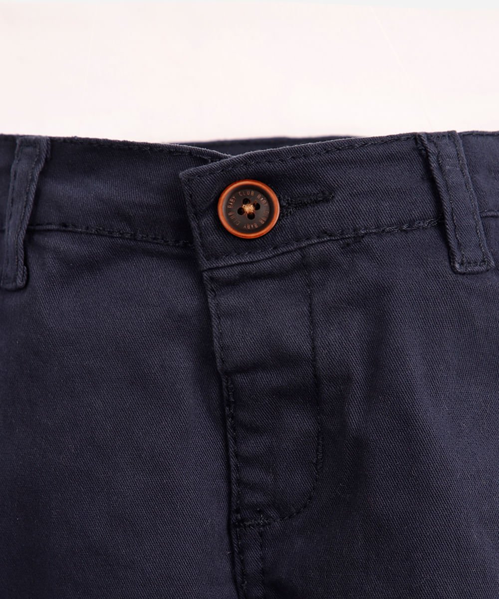 calça slim infantil de sarja com bolso chino azul