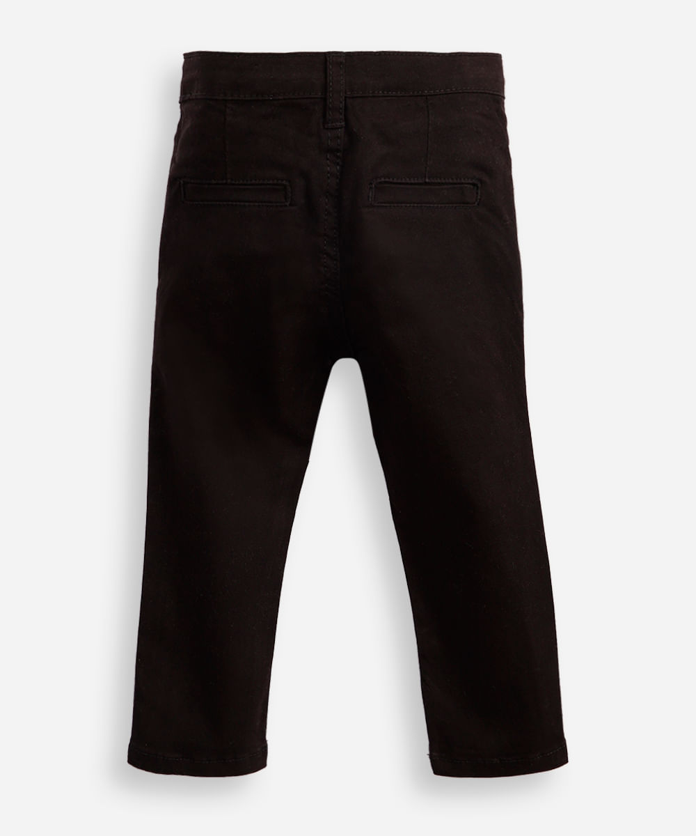 calça slim infantil de sarja com bolso chino preta