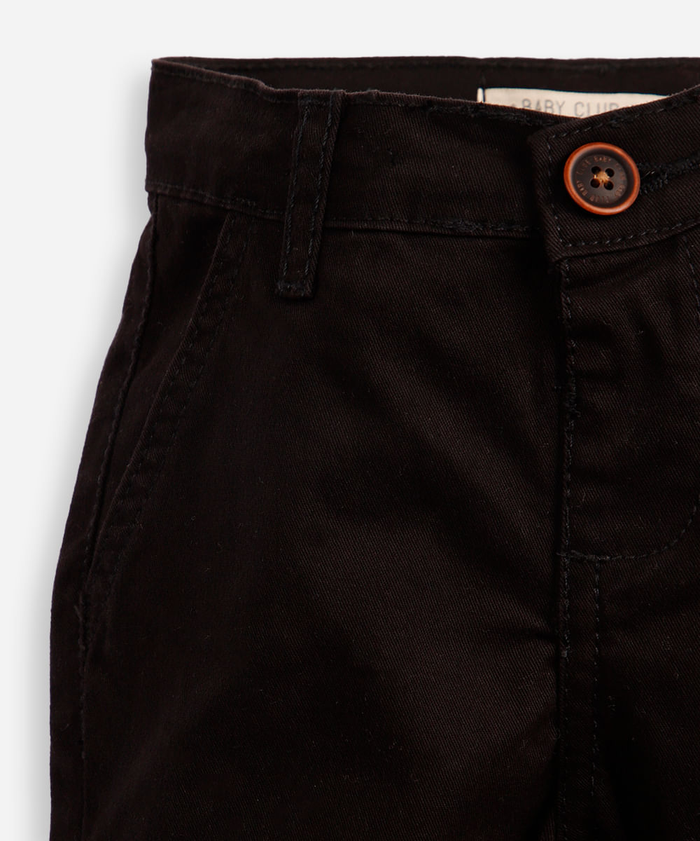 calça slim infantil de sarja com bolso chino preta