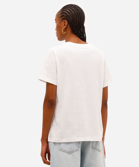 camiseta feminina de algodão manga curta mickey mouse texturizada off white