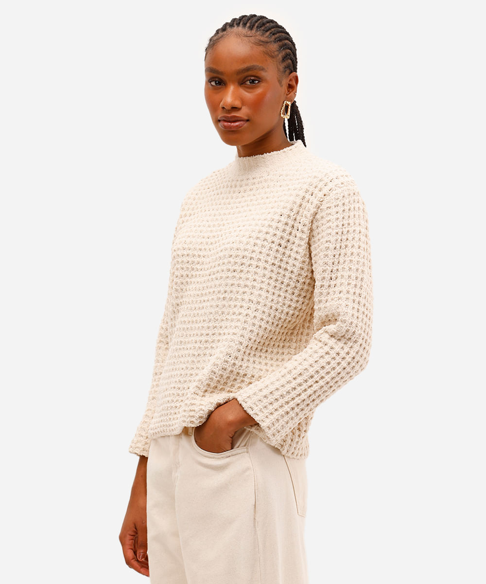 suéter feminino de tricot texturizado bege