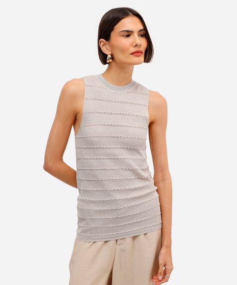 regata feminina de tricot texturizado com lurex bege