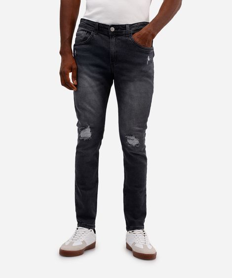 calça skinny masculina jeans destroyed preta