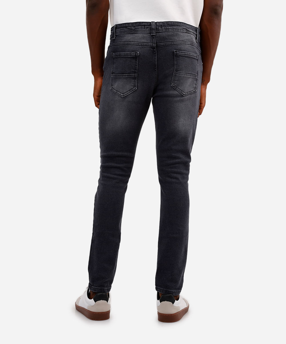 calça skinny masculina jeans destroyed preta