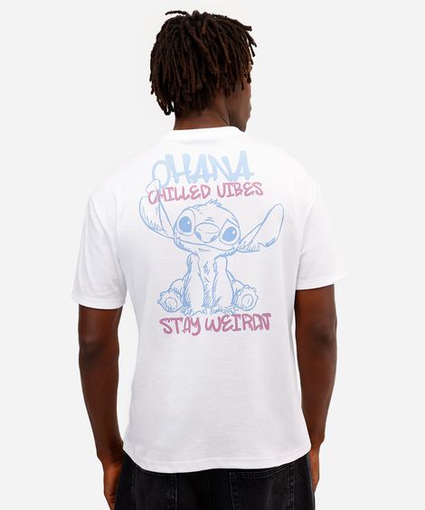 camiseta masculina de algodão stitch manga curta off white