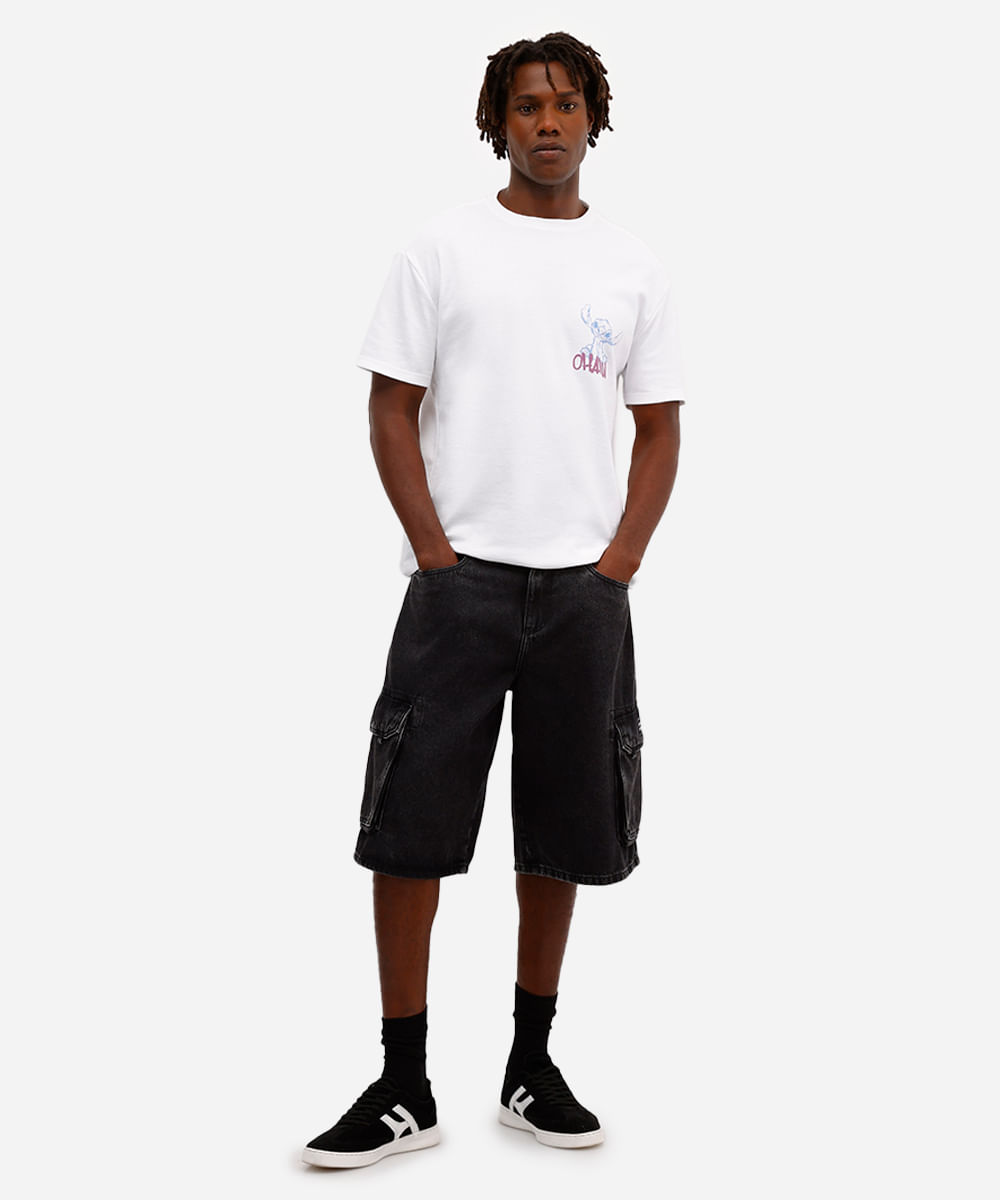 camiseta masculina de algodão stitch manga curta off white