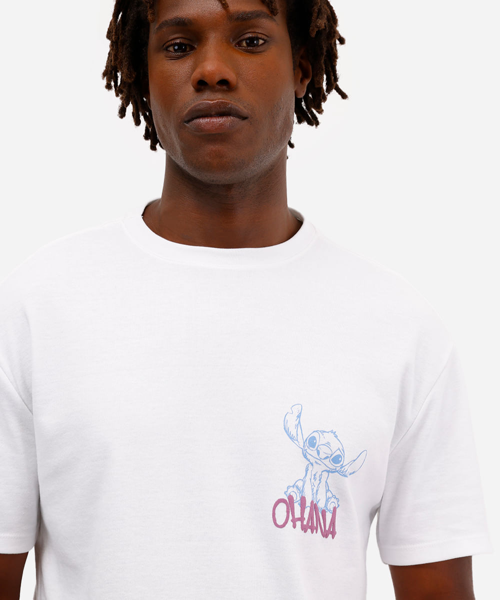 camiseta masculina de algodão stitch manga curta off white