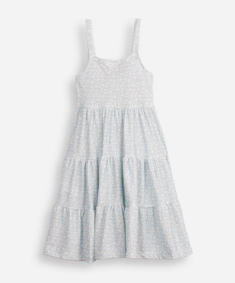 vestido infantil listrado com laço floral azul