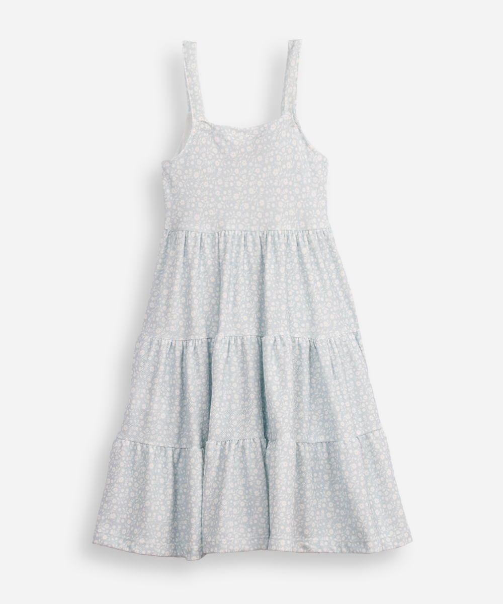 vestido infantil listrado com laço floral azul