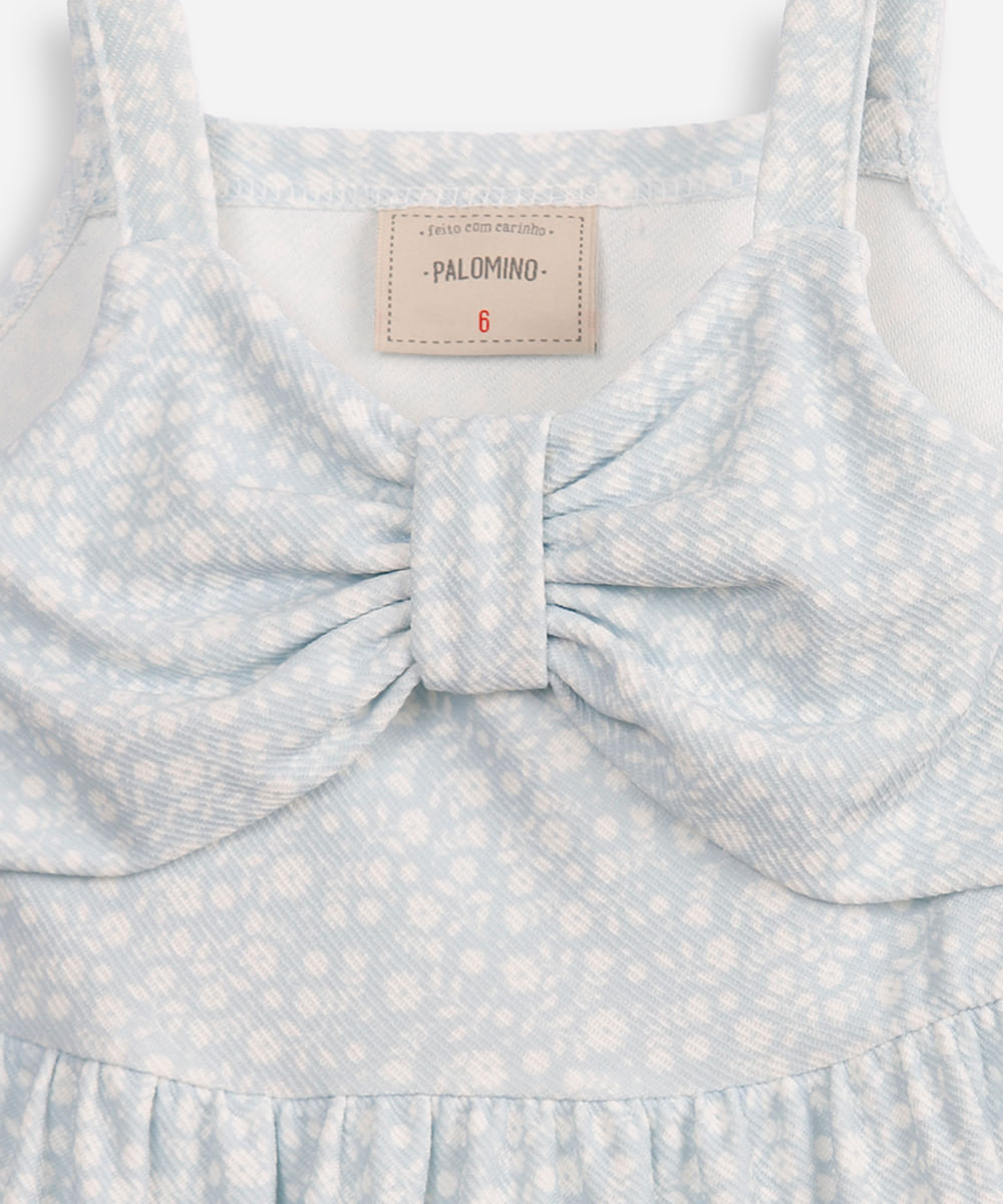 vestido infantil listrado com laço floral azul