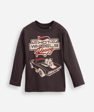 blusa de algodão infantil hot wheels racing cinza