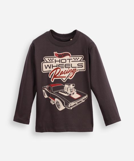 blusa de algodão infantil hot wheels racing cinza