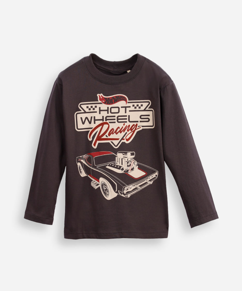 blusa de algodão infantil hot wheels racing cinza