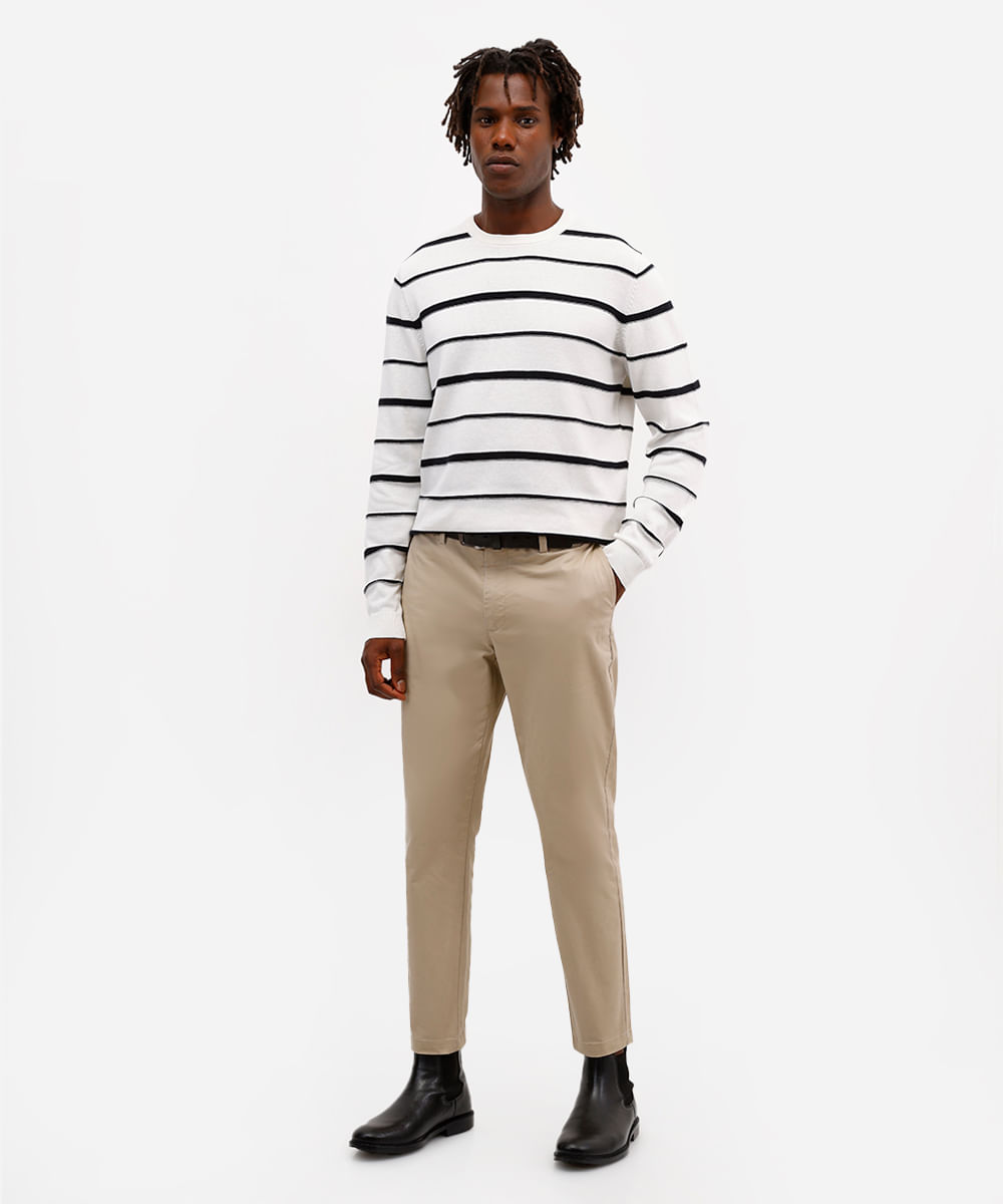 suéter comfort masculino de tricot listrado off white