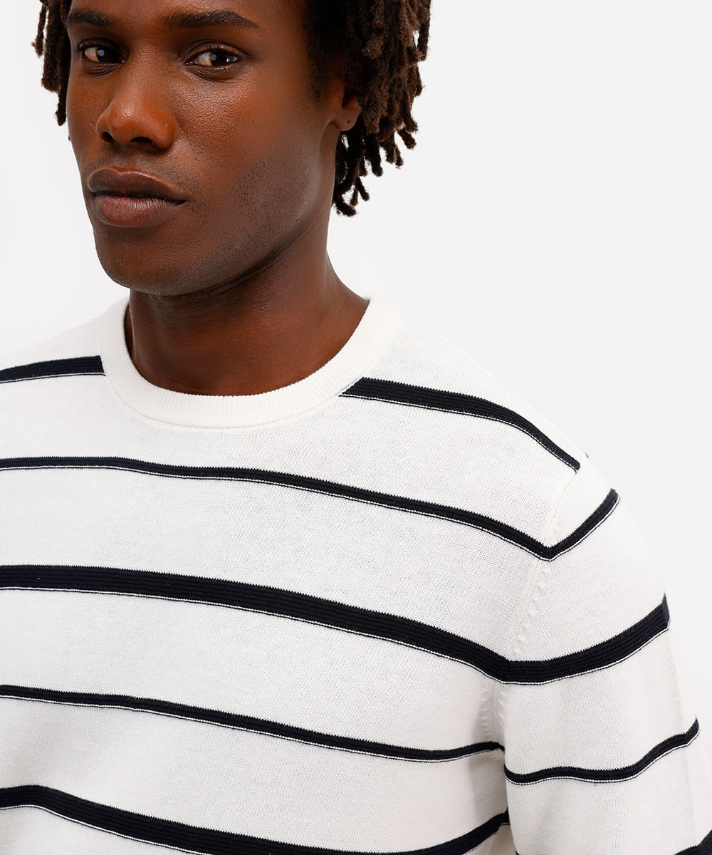 suéter comfort masculino de tricot listrado off white