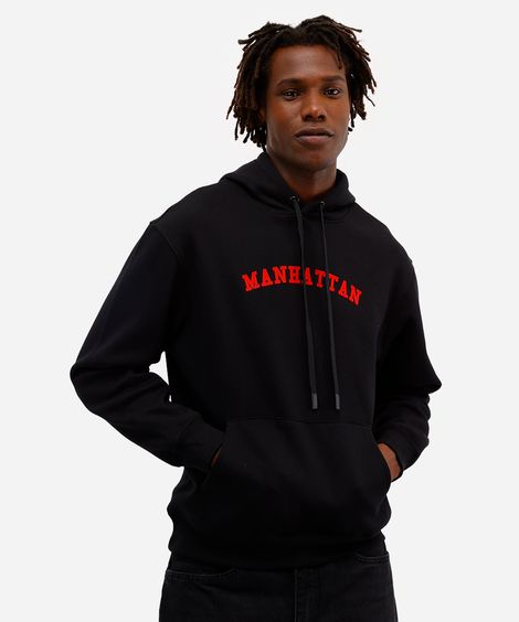 blusão masculino de moletom com capuz manhattan preto