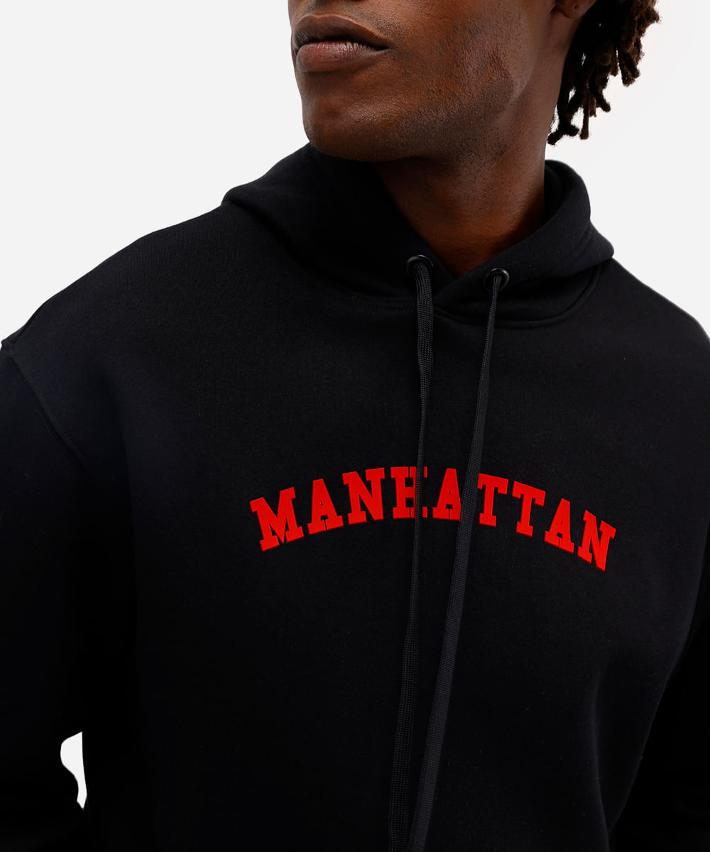 blusão masculino de moletom com capuz manhattan preto