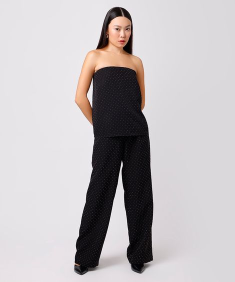 calça reta feminina de alfaiataria com brilhos mindset preta