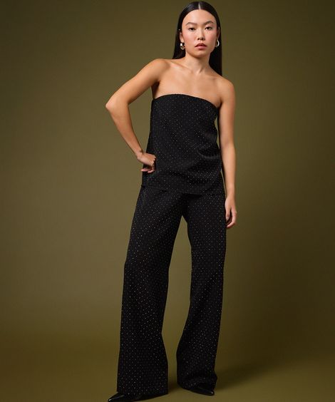 calça reta feminina de alfaiataria com brilhos mindset preta