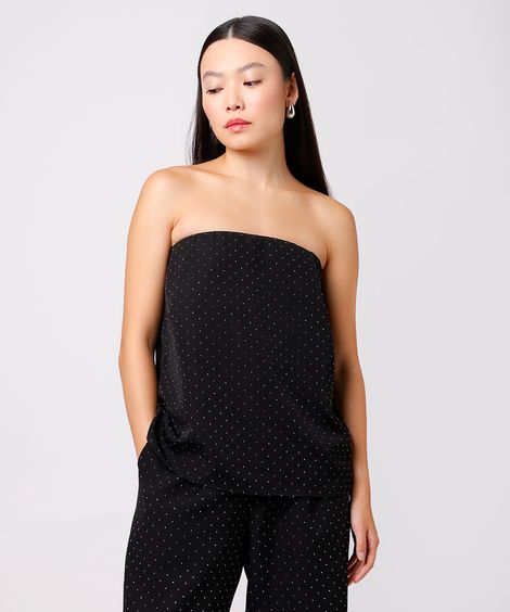 blusa sem alça feminina com brilhos mindset preta