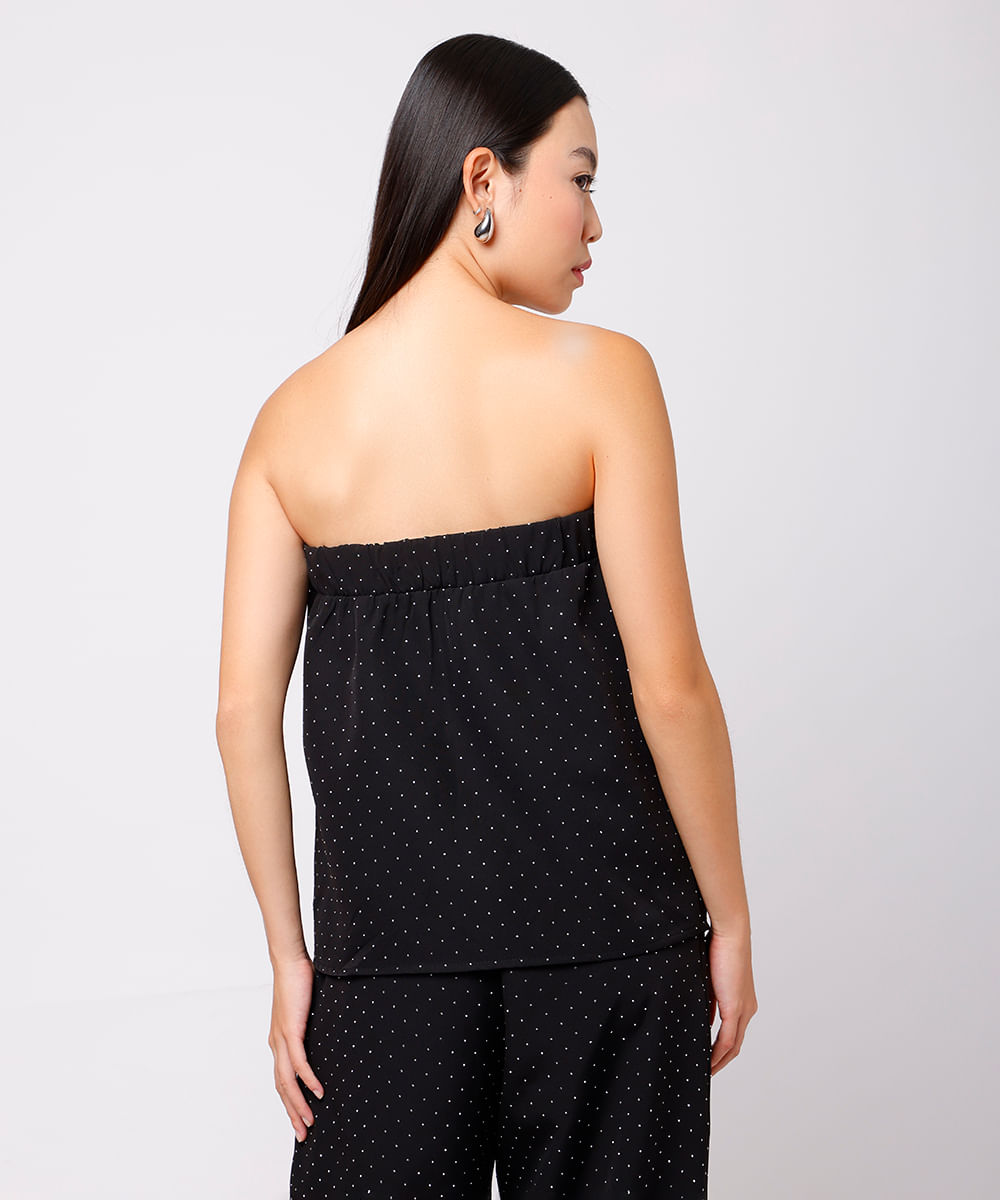 blusa sem alça feminina com brilhos mindset preta