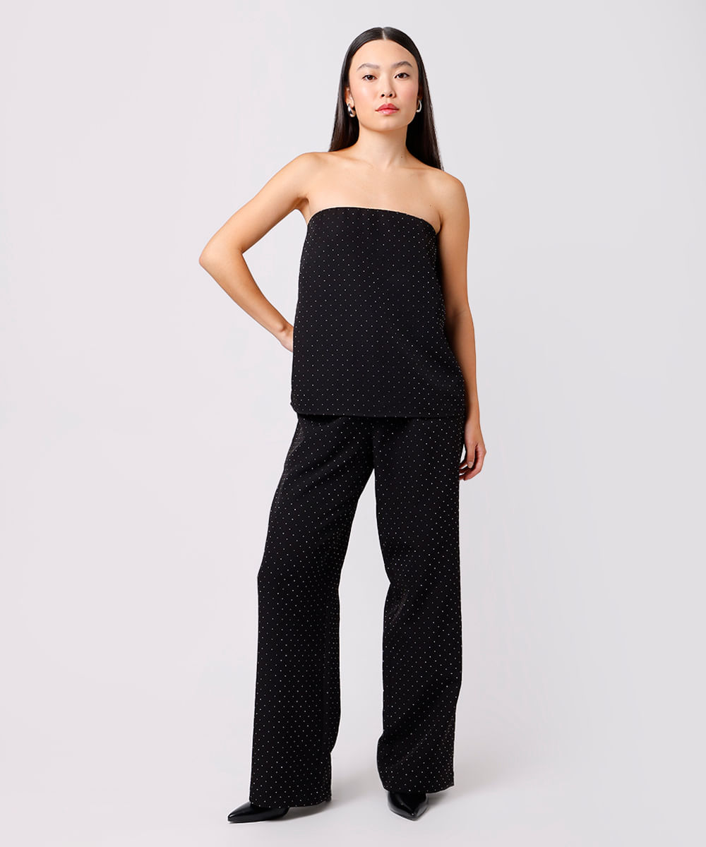 blusa sem alça feminina com brilhos mindset preta