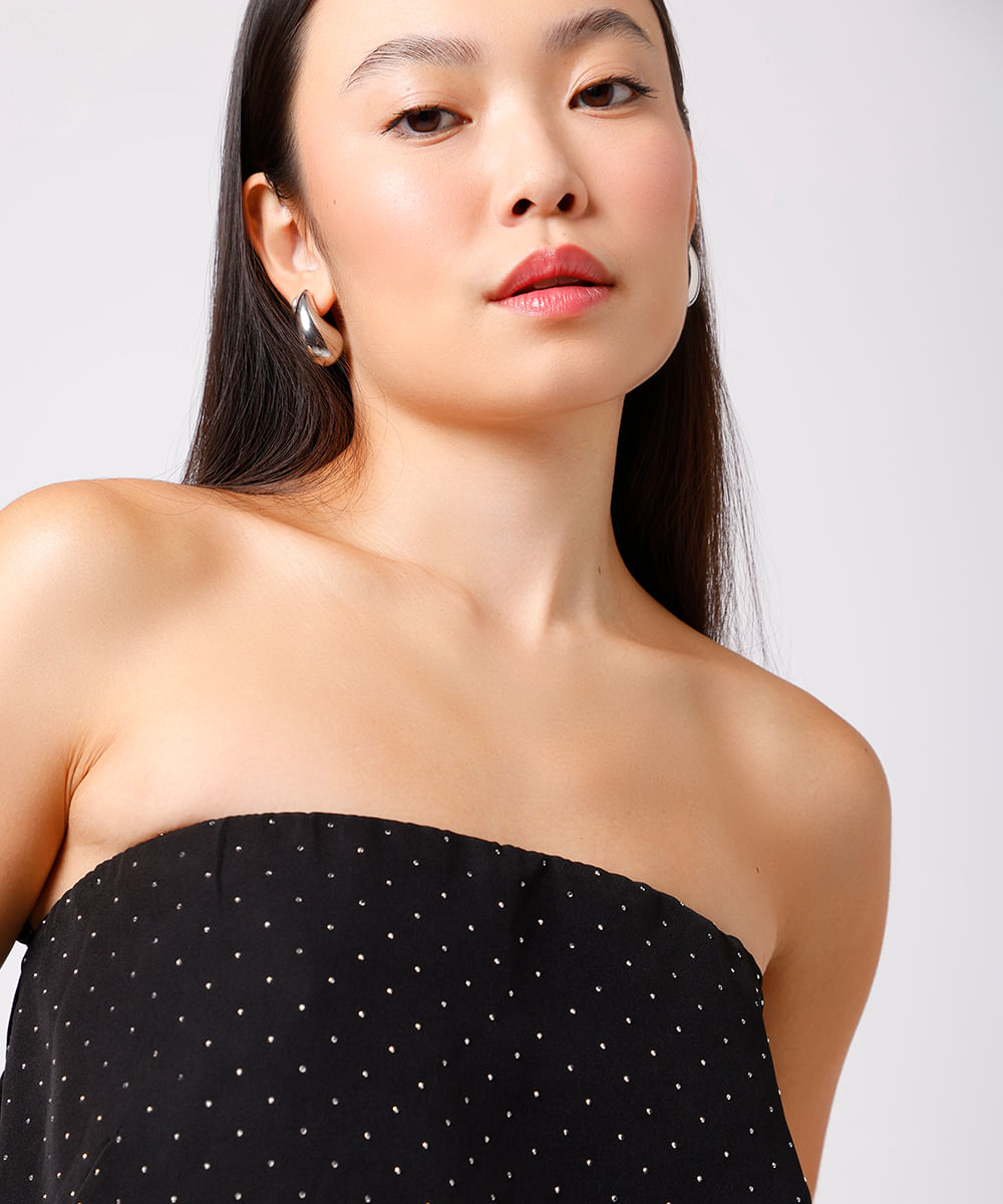blusa sem alça feminina com brilhos mindset preta