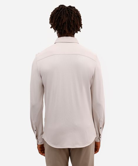 camisa slim masculina de algodão piquet manga longa bege