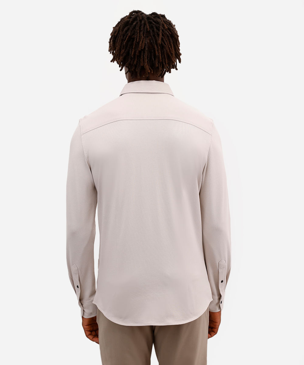 camisa slim masculina de algodão piquet manga longa bege