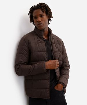 jaqueta puffer básica masculina manga longa marrom
