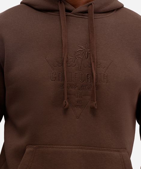 blusão masculino de moletom com capuz e bolso canguru california marrom