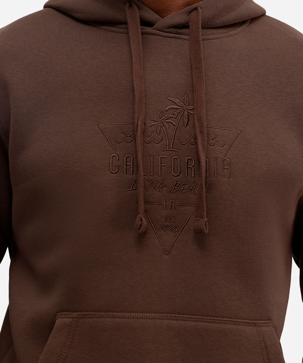 blusão masculino de moletom com capuz e bolso canguru california marrom