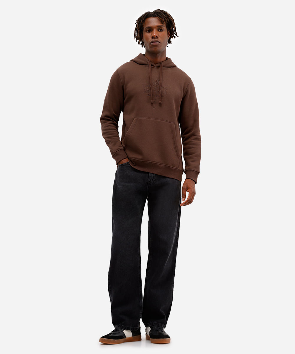 blusão masculino de moletom com capuz e bolso canguru california marrom