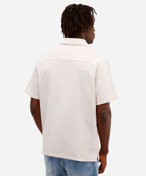 camisa masculina manga curta texturizada bege