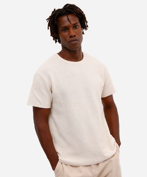 camiseta masculina de tricot manga curta off white