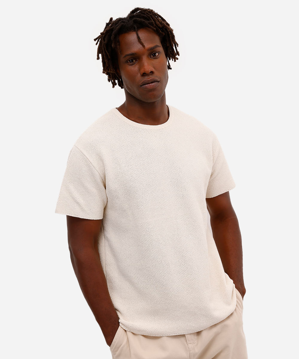 camiseta masculina de tricot manga curta off white