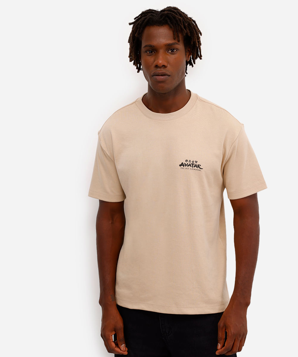 camiseta masculina avatar manga curta bege