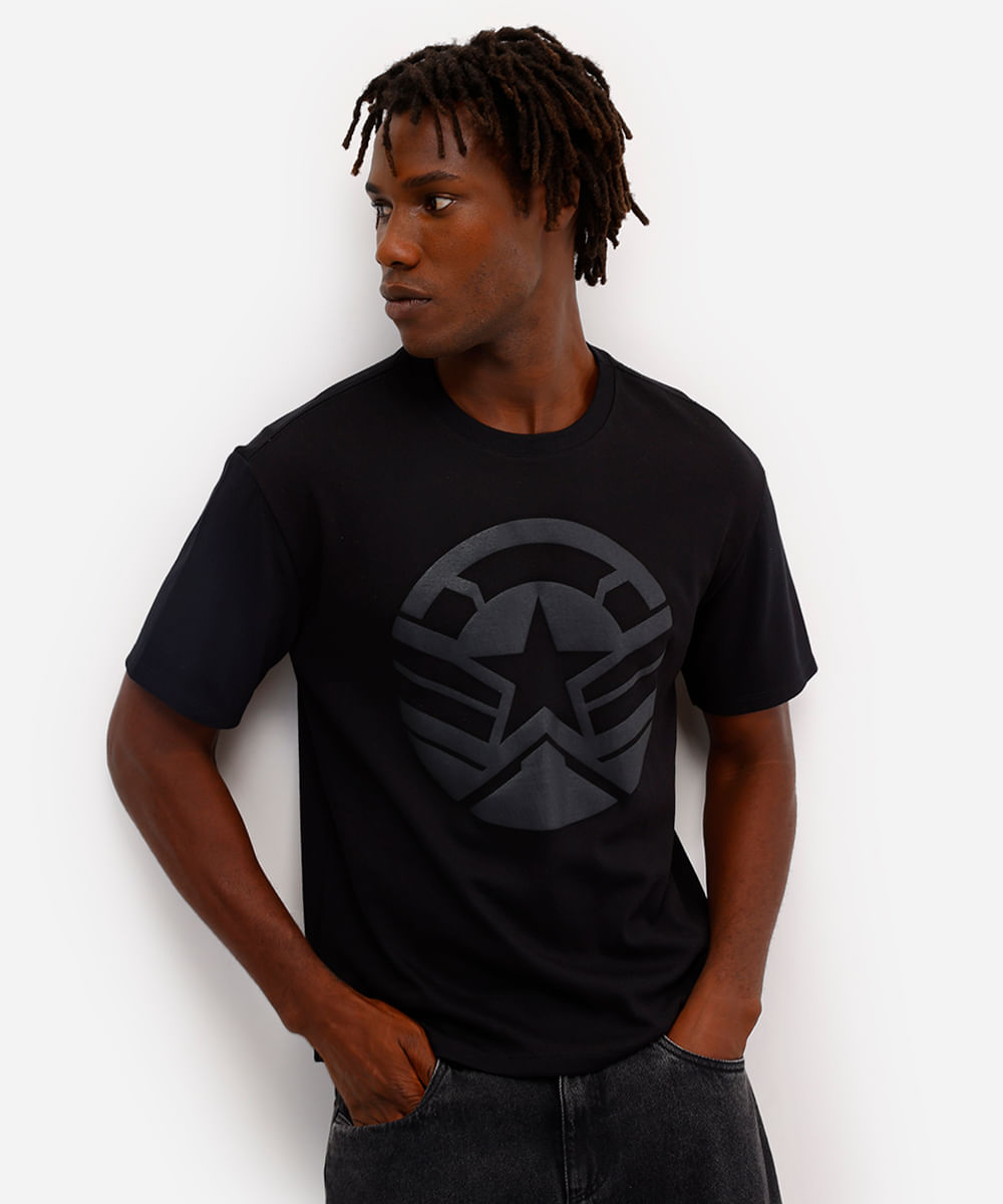 camiseta masculina de algodão capitão américa preta