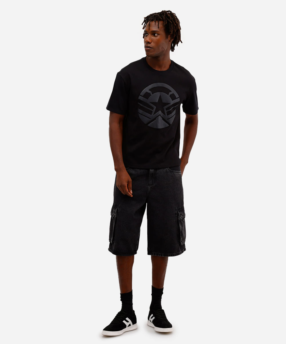 camiseta masculina de algodão capitão américa preta