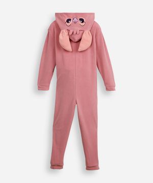 pijama macacão de pelúcia infantil com capuz angel rosa
