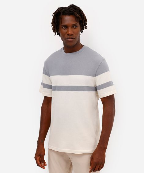 camiseta comfort texturizada listrada manga curta azul