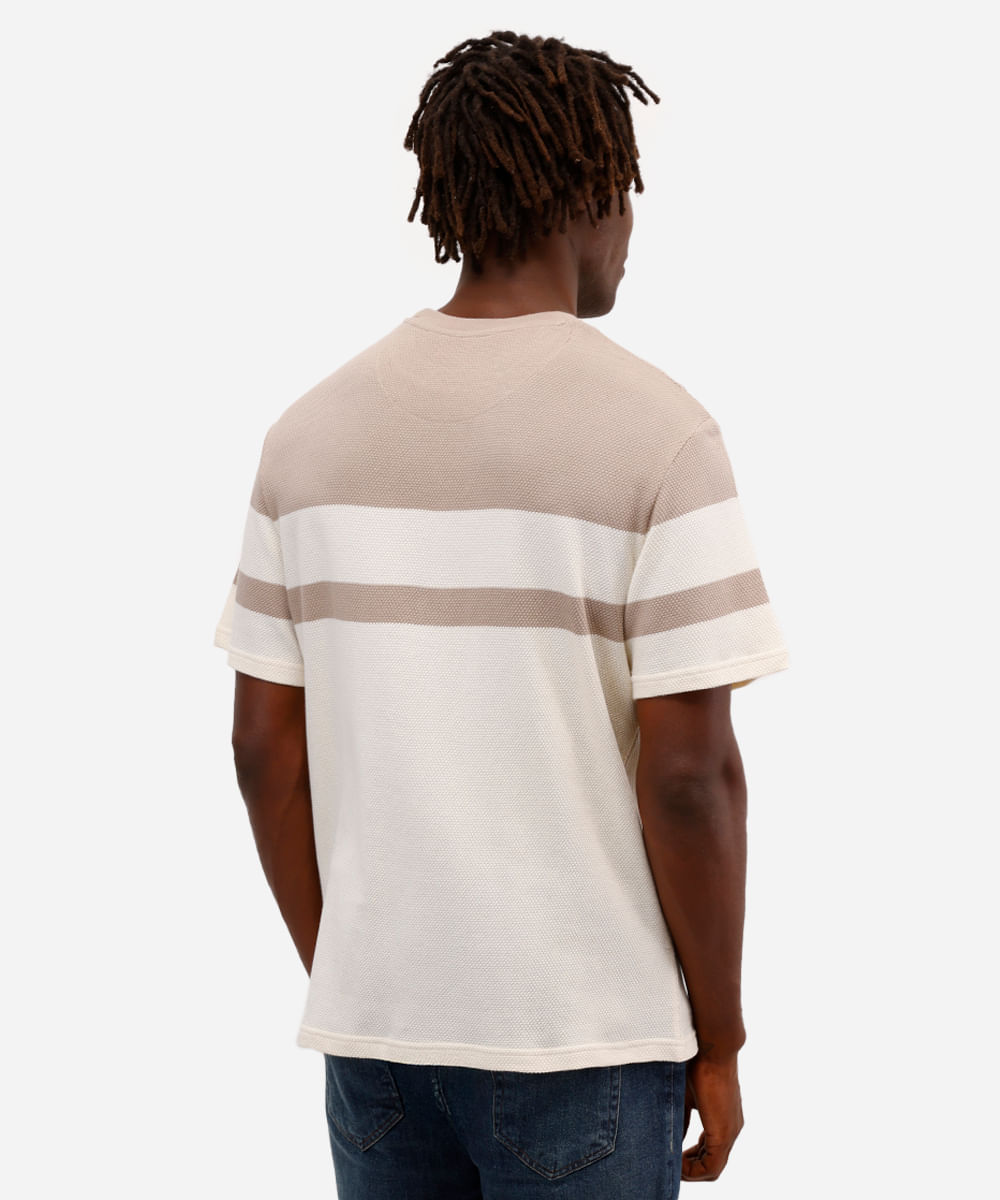 camiseta comfort texturizada listrada manga curta bege
